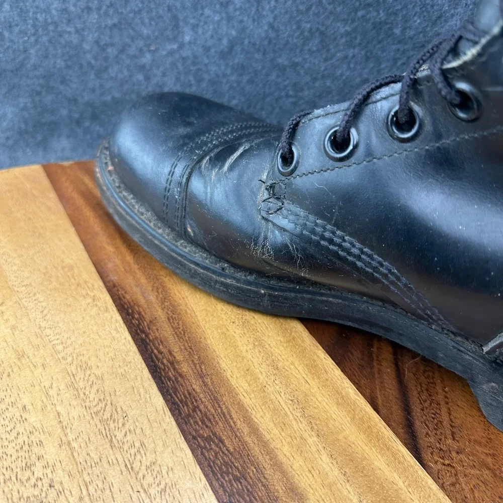 Vtg Black Leather Military Paratrooper Combat Jump Boots Cap Toe USA Made 10R